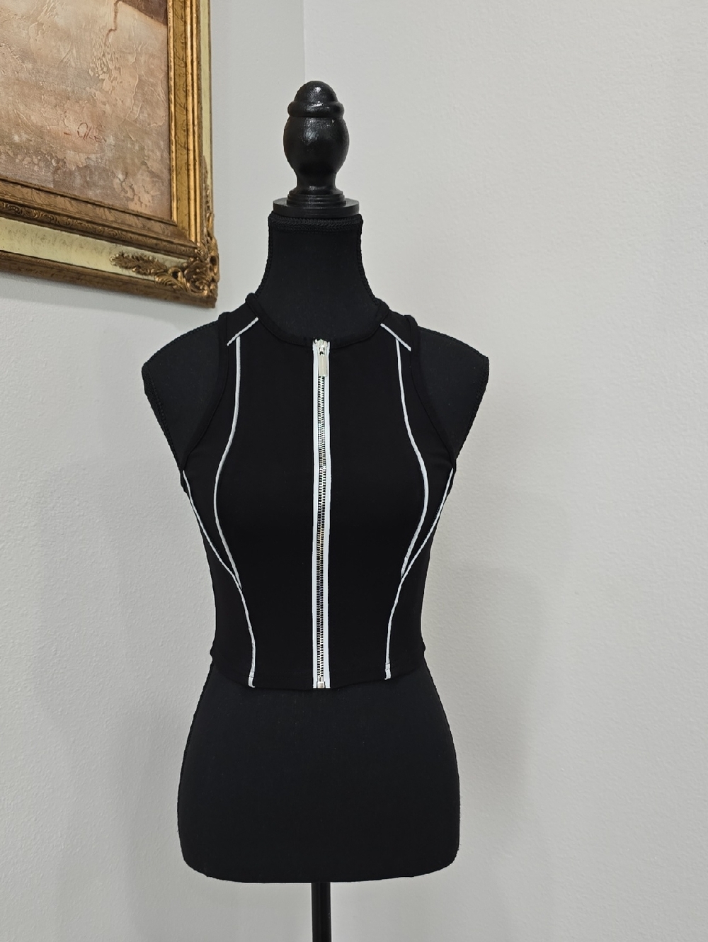 Manière De Voir (MDV) Black Reflective Piped Racer Crop Top UK 8 (US 4) - Picture 6 of 13